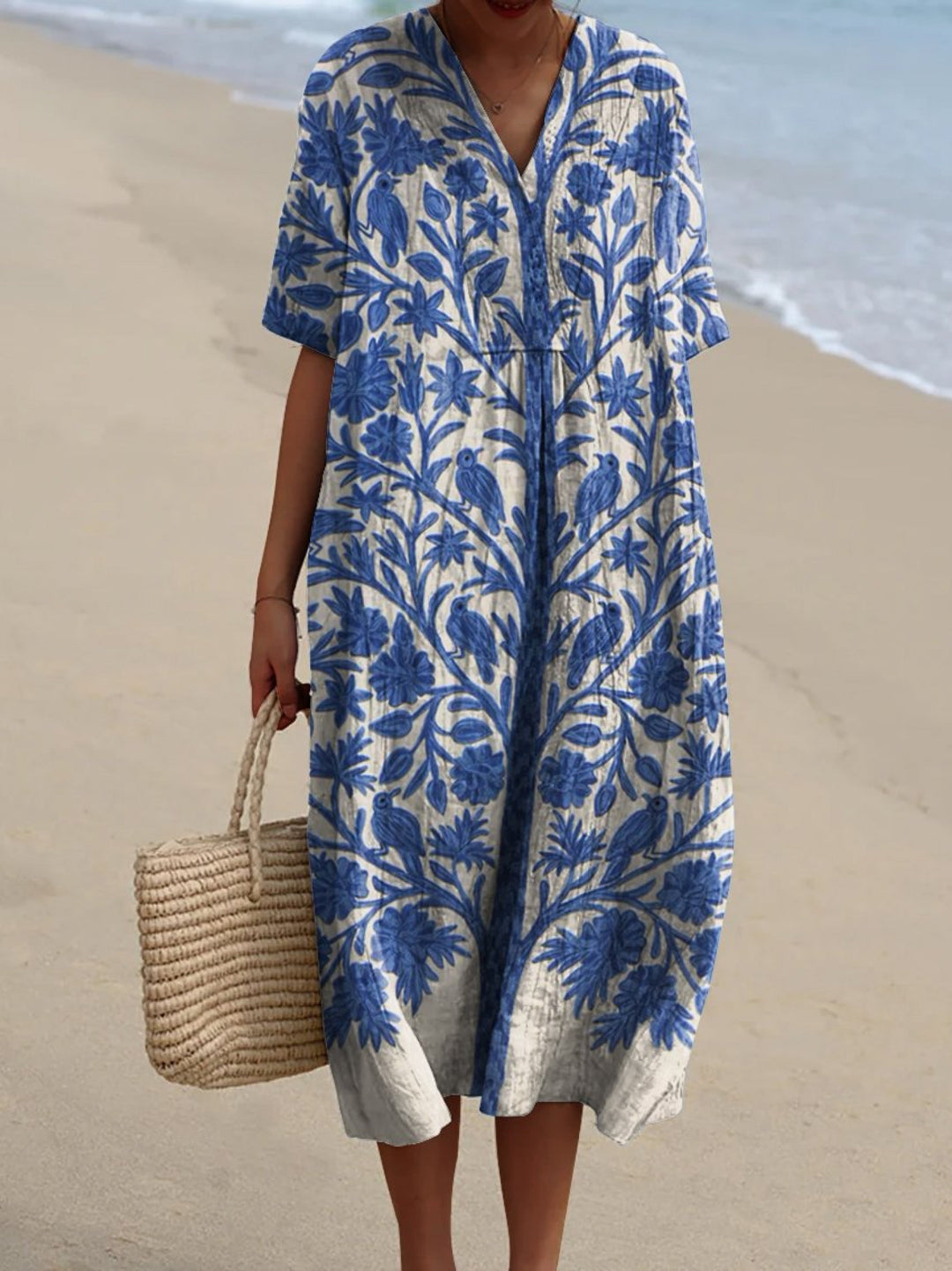 Esther | Blauwe botanische jurk