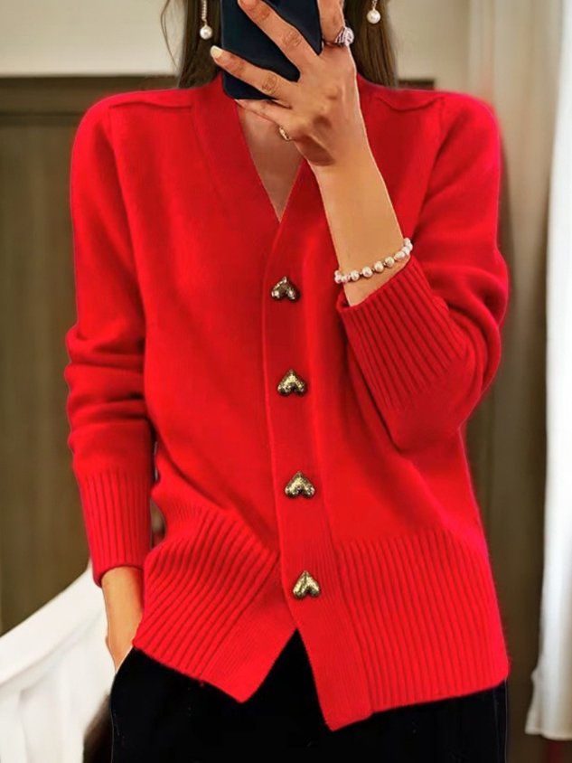 Casual Winter Effen Garen Wollen Vest Met Knopen