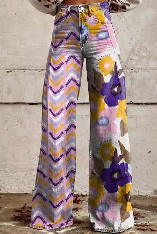 ISADORA | Festival Artistieke Comfort Hoge Taille Bloemen Boho Broek