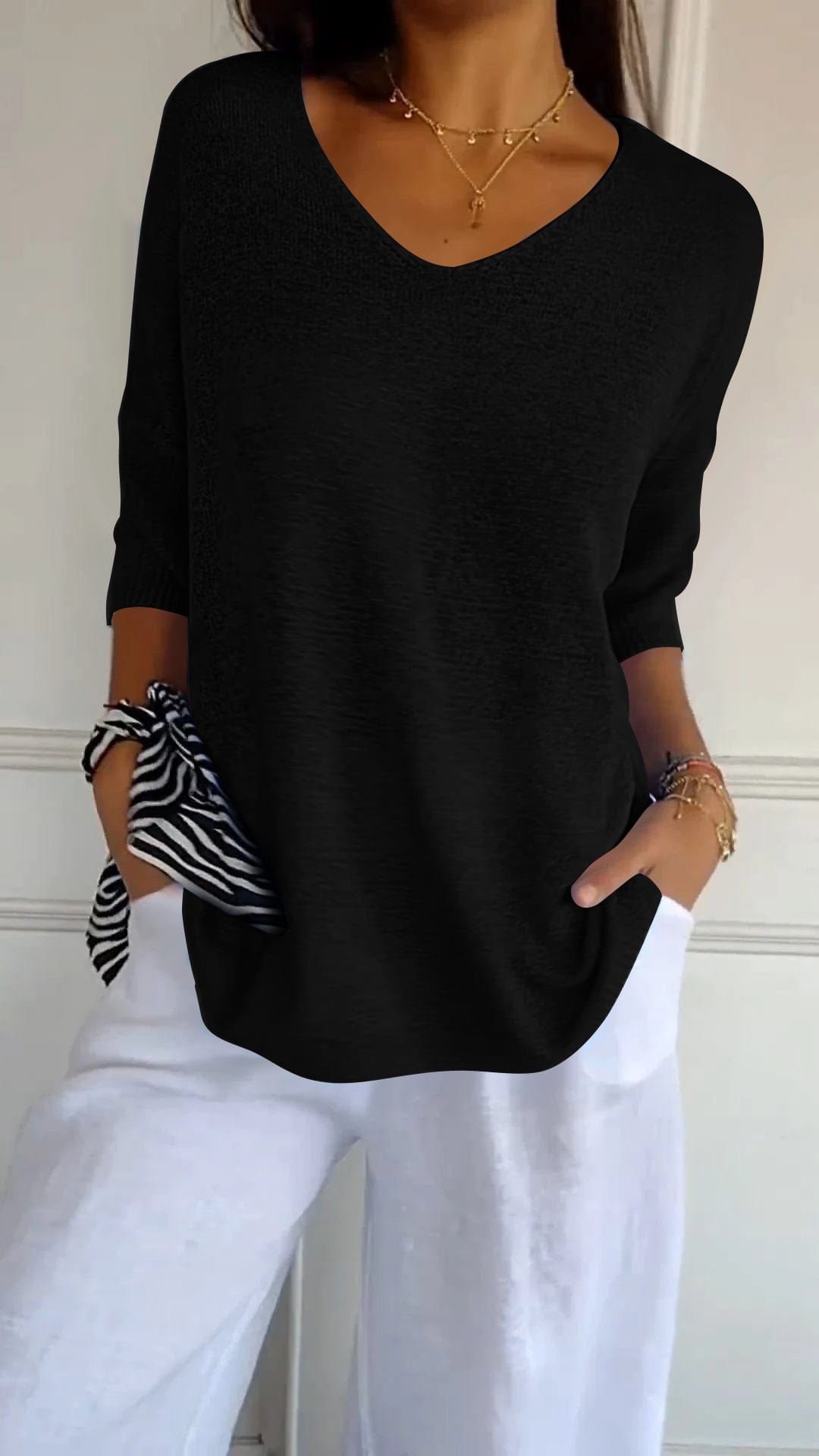 Mia | Effen kleur gebreide top met V-hals