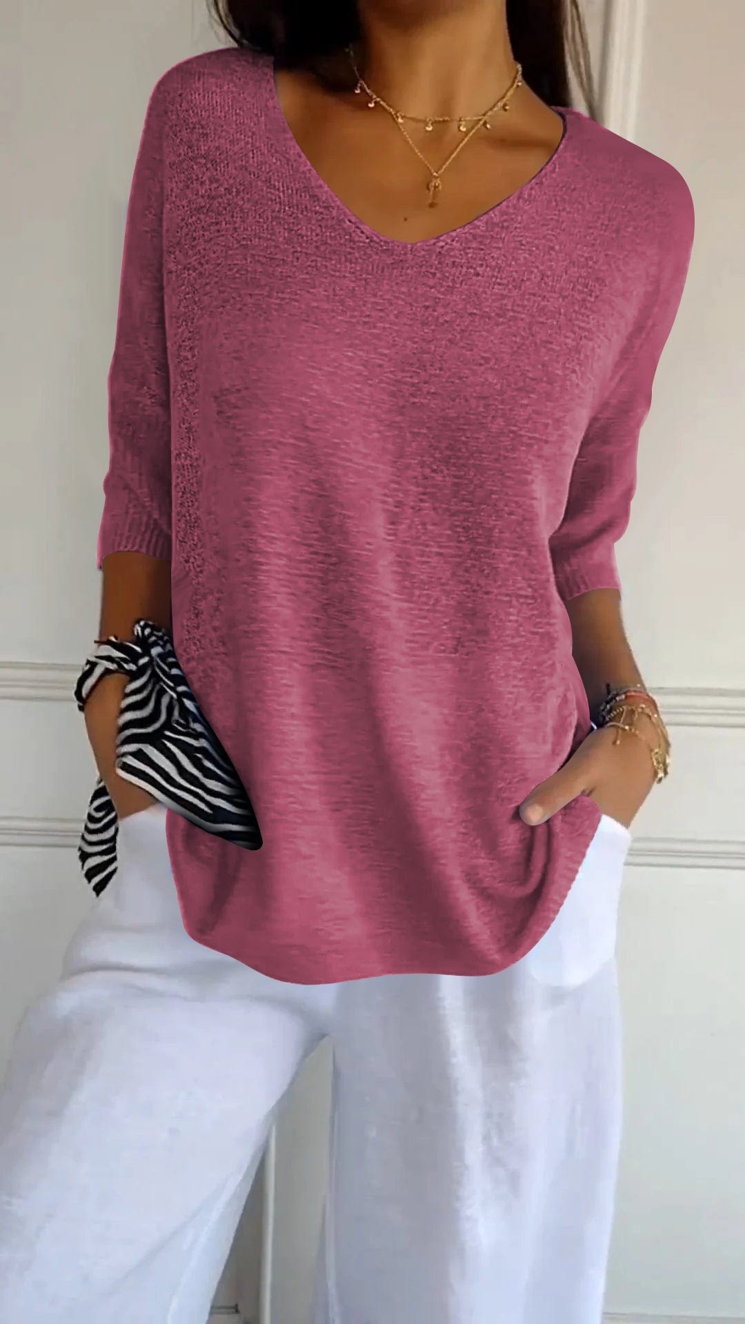 Mia | Effen kleur gebreide top met V-hals