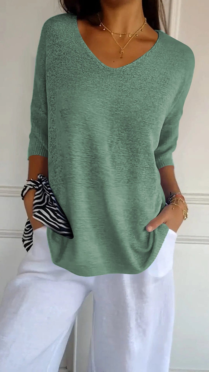 Mia | Effen kleur gebreide top met V-hals
