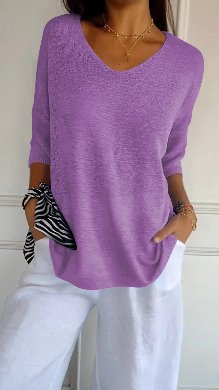 Mia | Effen kleur gebreide top met V-hals