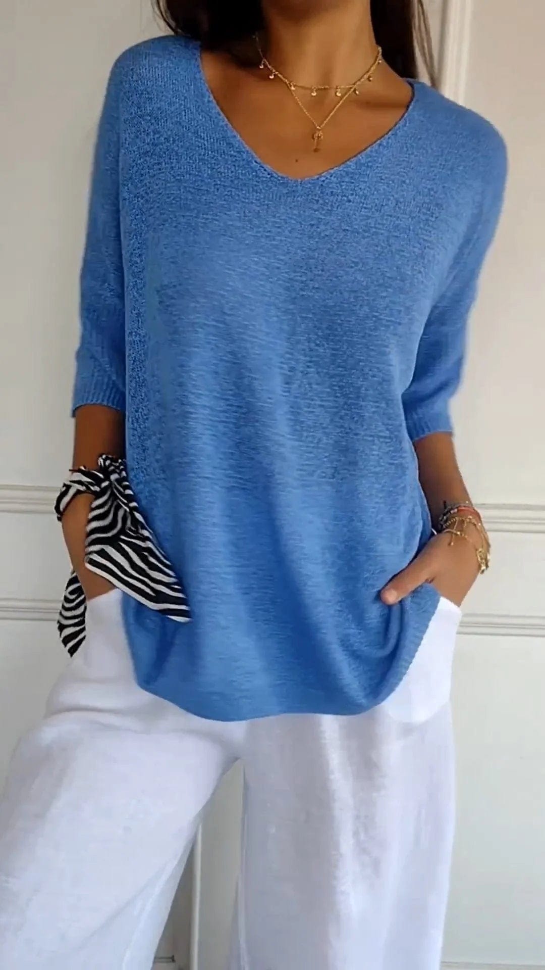 Mia | Effen kleur gebreide top met V-hals