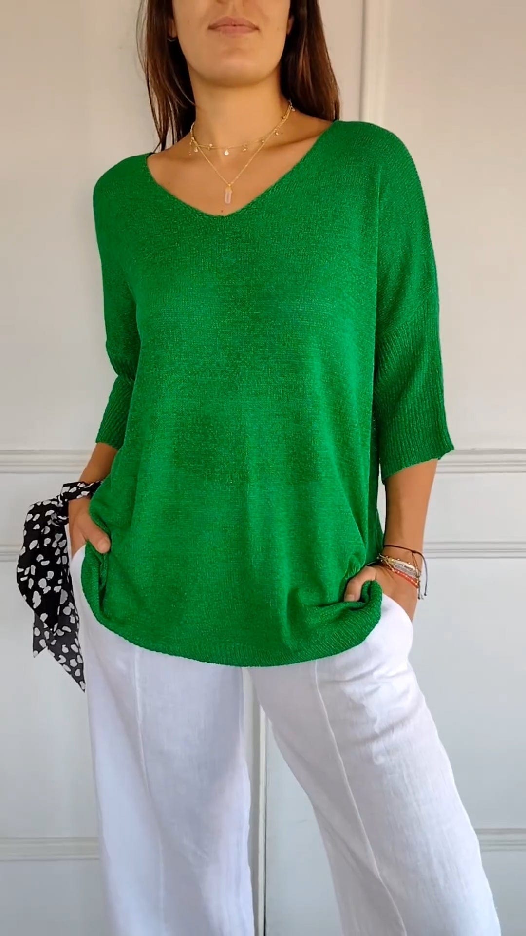 Mia | Effen kleur gebreide top met V-hals