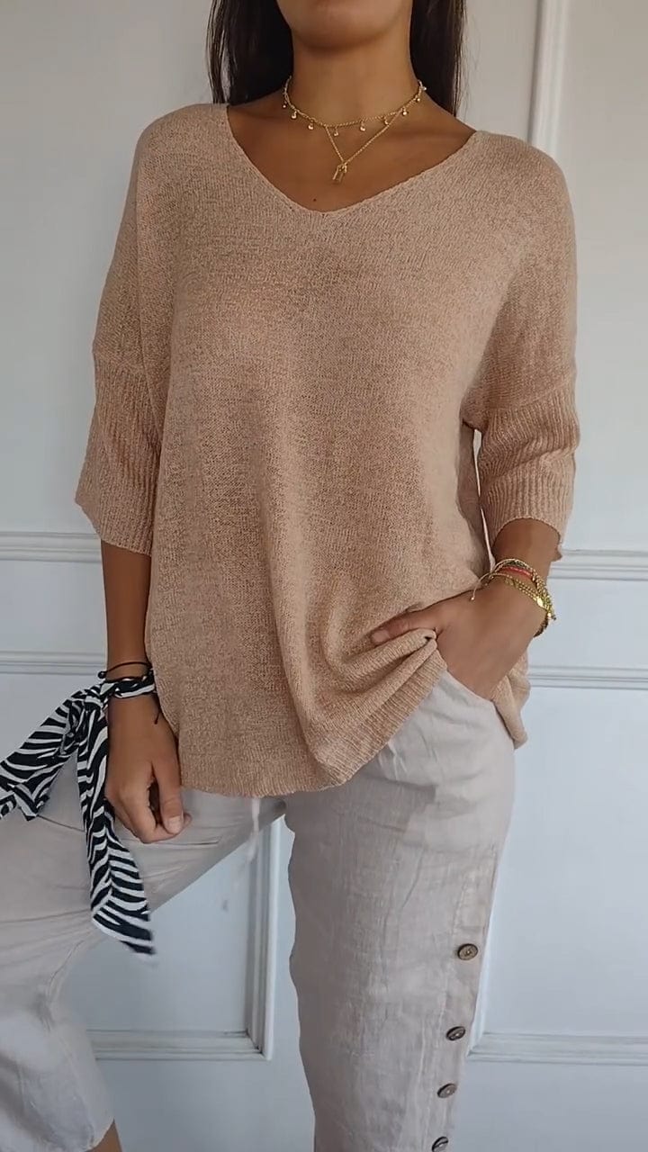 Mia | Effen kleur gebreide top met V-hals