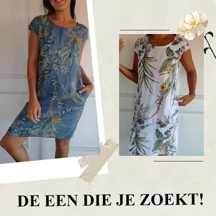 🍀Jurk met ronde hals en botanische print voor dames