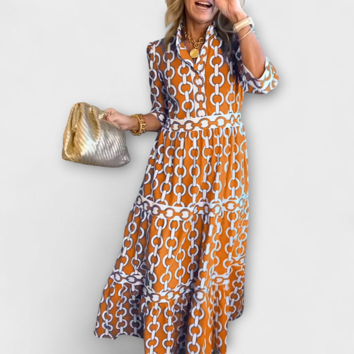 Sophia | Trendy midi-jurk met kettingpatroon