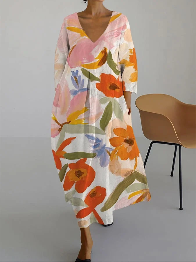 Lea™ | Bloemenprint V-Hals Jurk