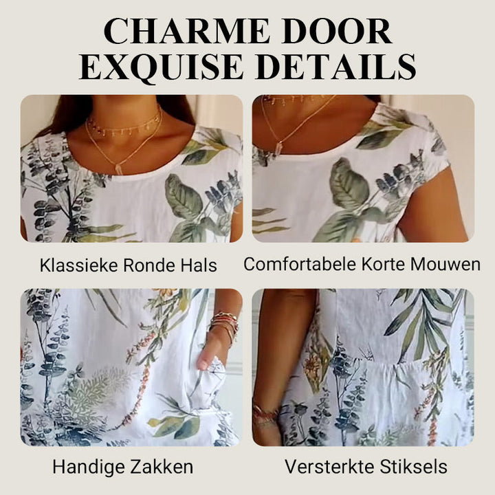 🍀Jurk met ronde hals en botanische print voor dames