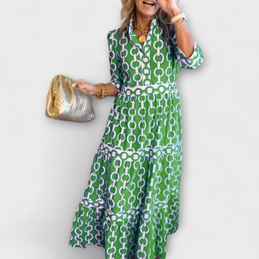 Sophia | Trendy midi-jurk met kettingpatroon