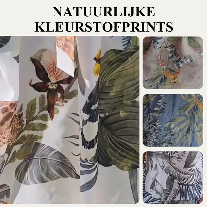 🍀Jurk met ronde hals en botanische print voor dames