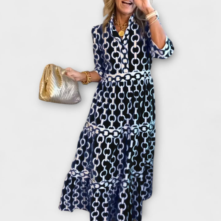 Sophia | Trendy midi-jurk met kettingpatroon
