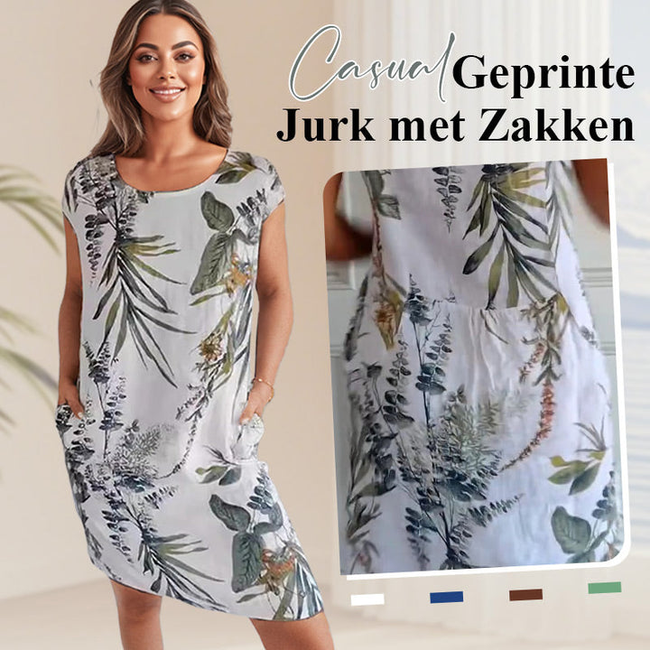 🍀Jurk met ronde hals en botanische print voor dames