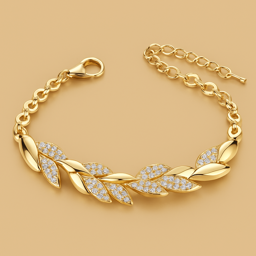 Gouden Blad Armband – Uniseks Elegantie met Moissanite