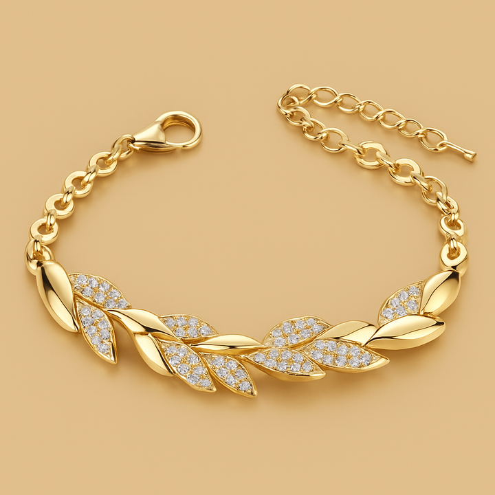Gouden Blad Armband – Uniseks Elegantie met Moissanite