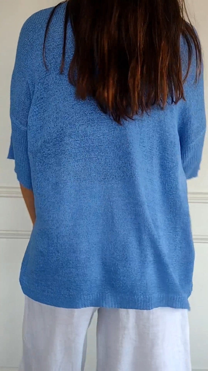 Mia | Effen kleur gebreide top met V-hals
