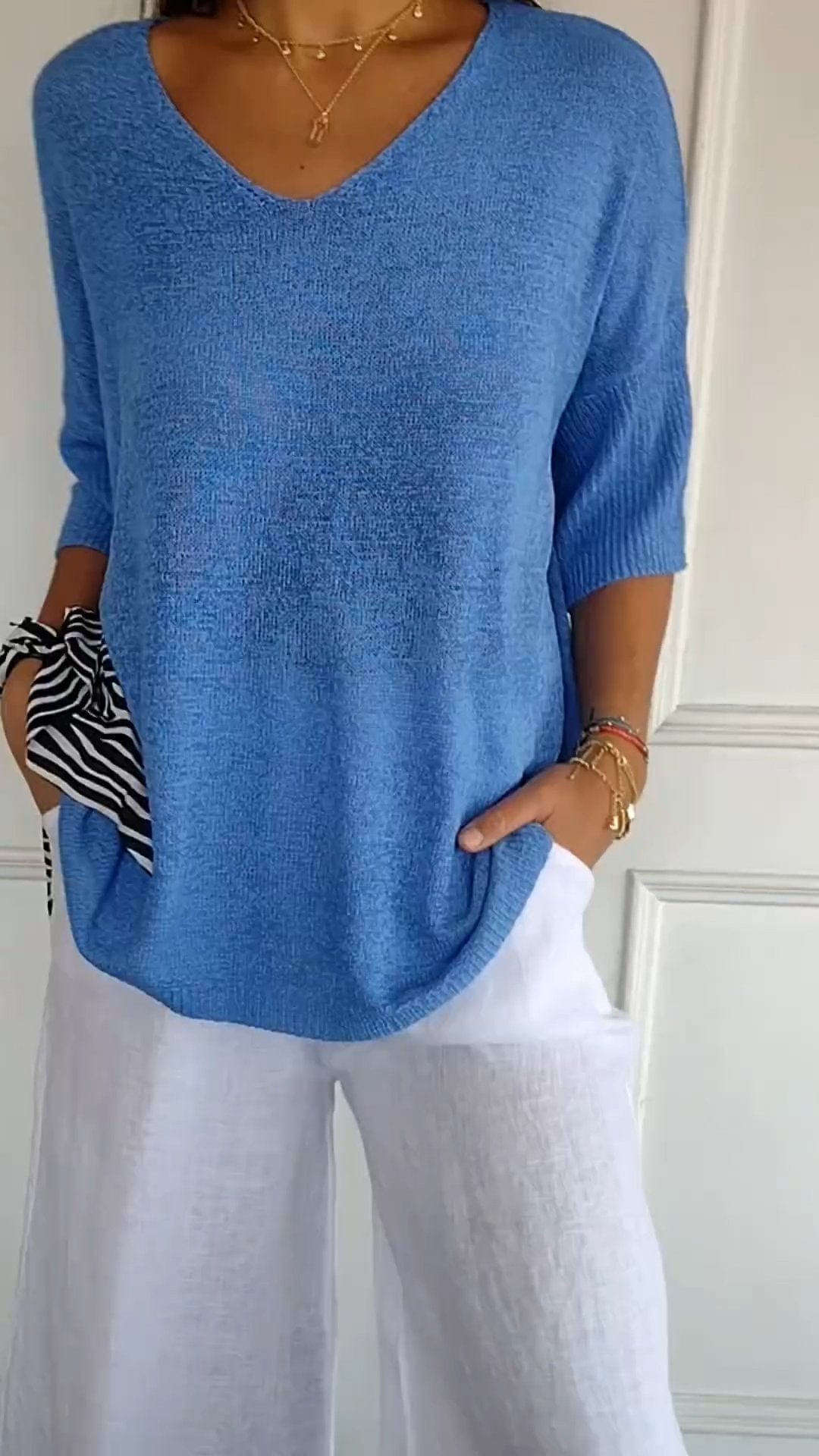 Mia | Effen kleur gebreide top met V-hals
